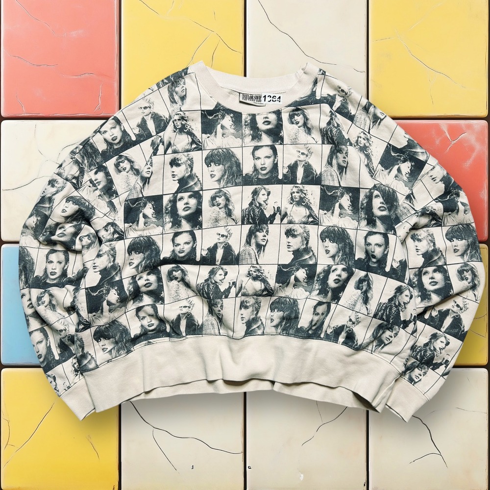 Taylor Swift The Eras Tour Cropped Sz L Beige Sweatshirt Crewneck Official Merch